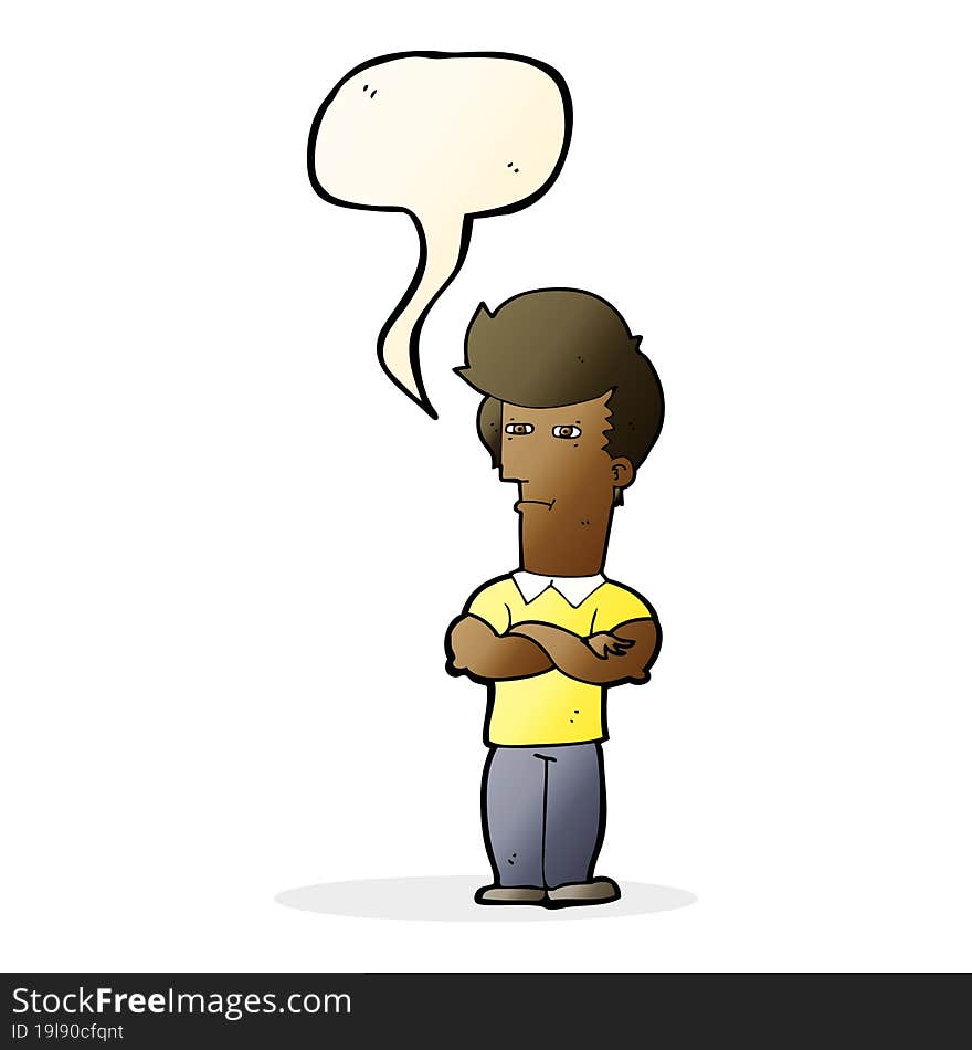 Cartoon Man With Folded Arms With Speech Bubble