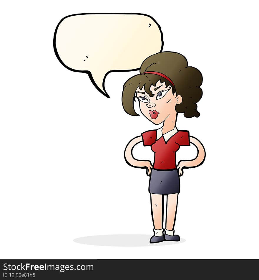 Cartoon Woman With Hands On Hips With Speech Bubble