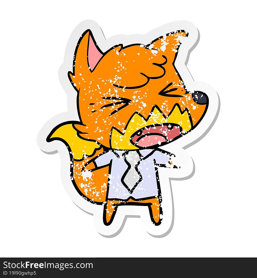 Distressed Sticker Of A Angry Cartoon Fox Boss