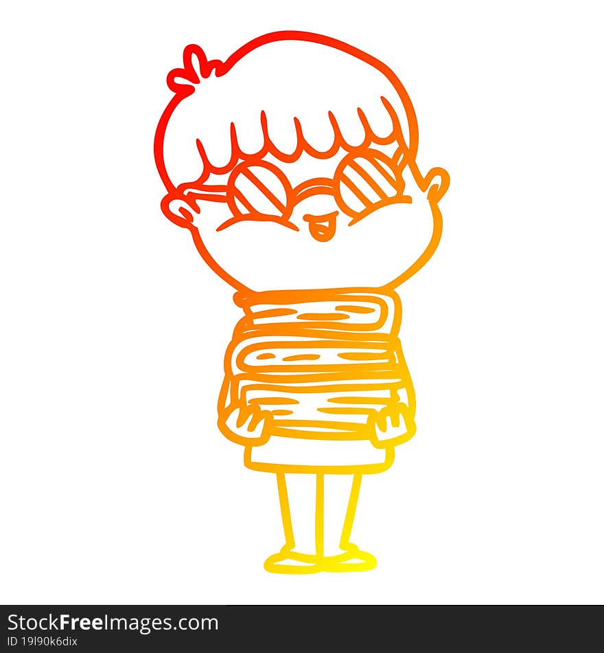 warm gradient line drawing cartoon boy wearing spectacles