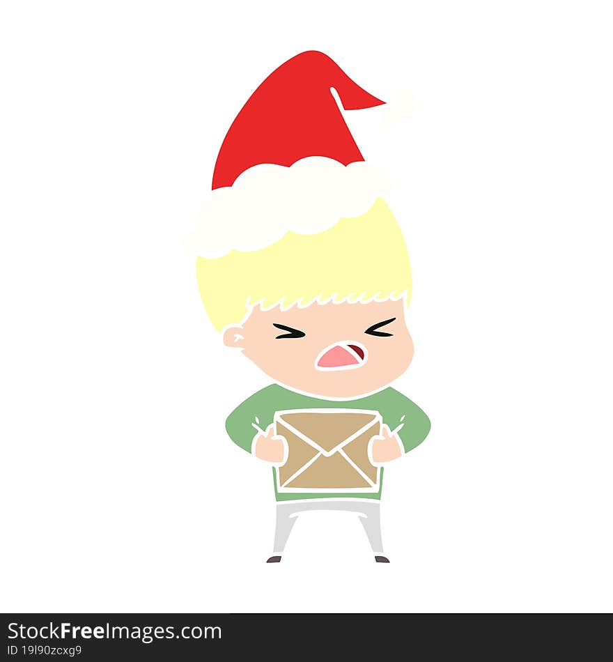 flat color illustration of a stressed man wearing santa hat