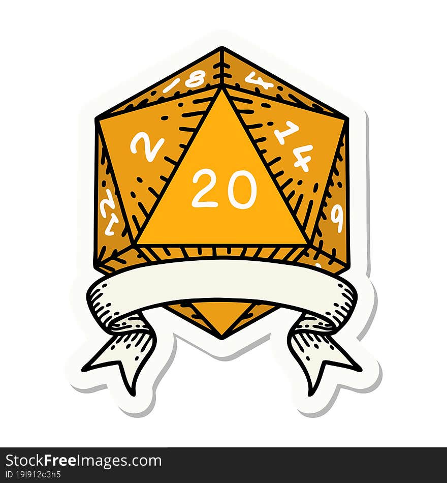 natural 20 critical hit D20 dice roll sticker