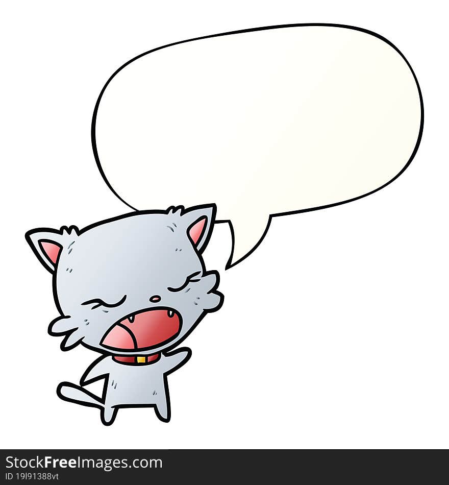 Cute Cartoon Cat Talking And Speech Bubble In Smooth Gradient Style