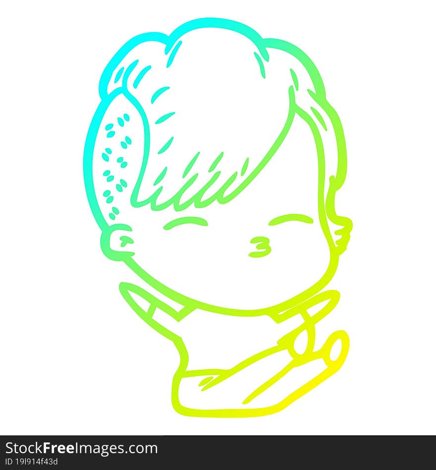 cold gradient line drawing cartoon squinting girl