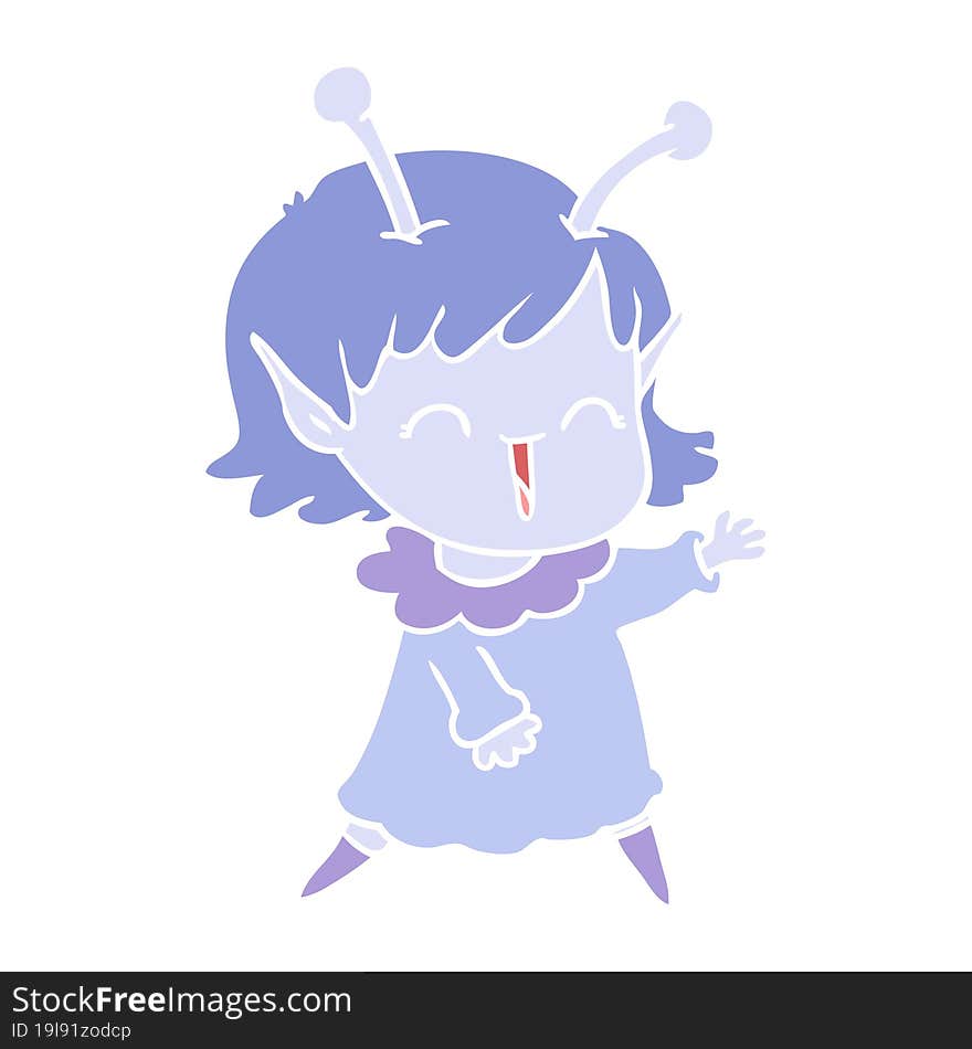 Flat Color Style Cartoon Alien Girl Laughing