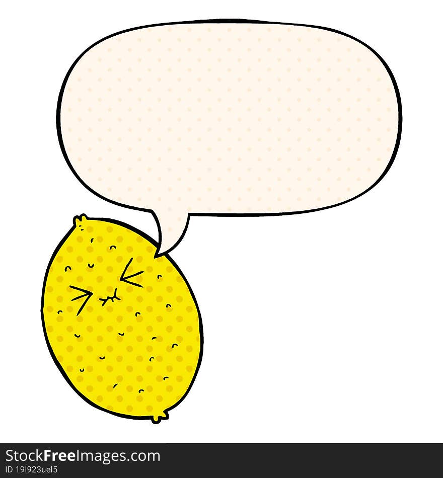 Cartoon Bitter Lemon And Speech Bubble In Comic Book Style