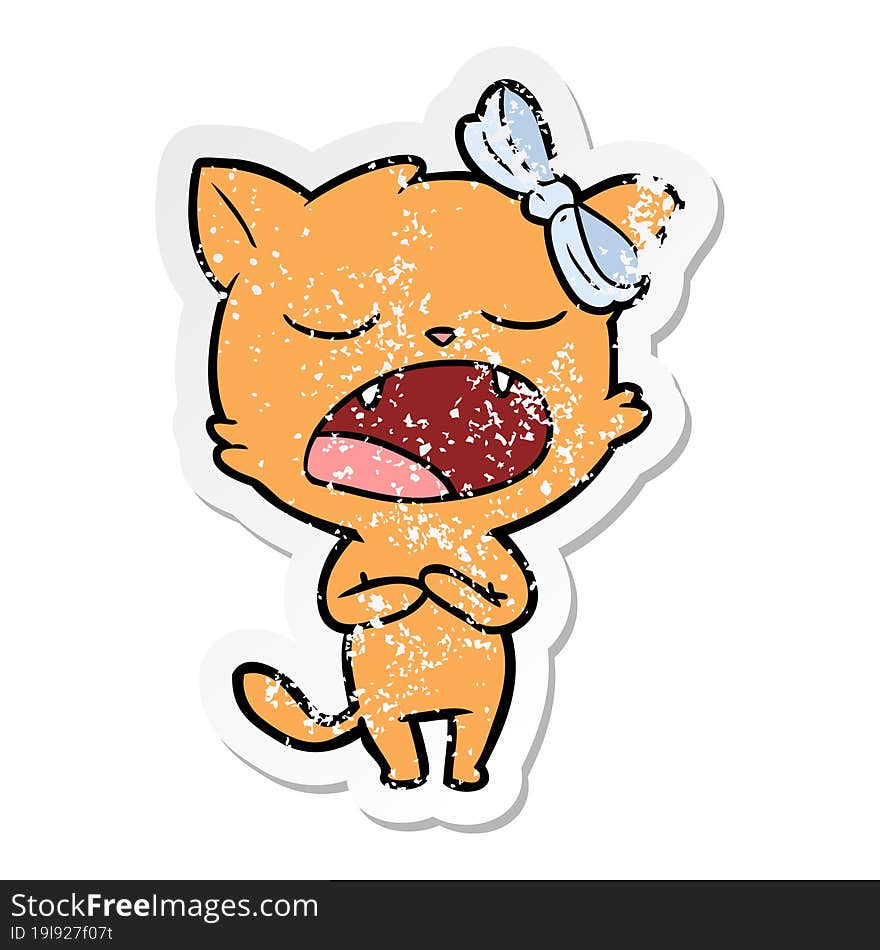 distressed sticker of a cartoon singing cat