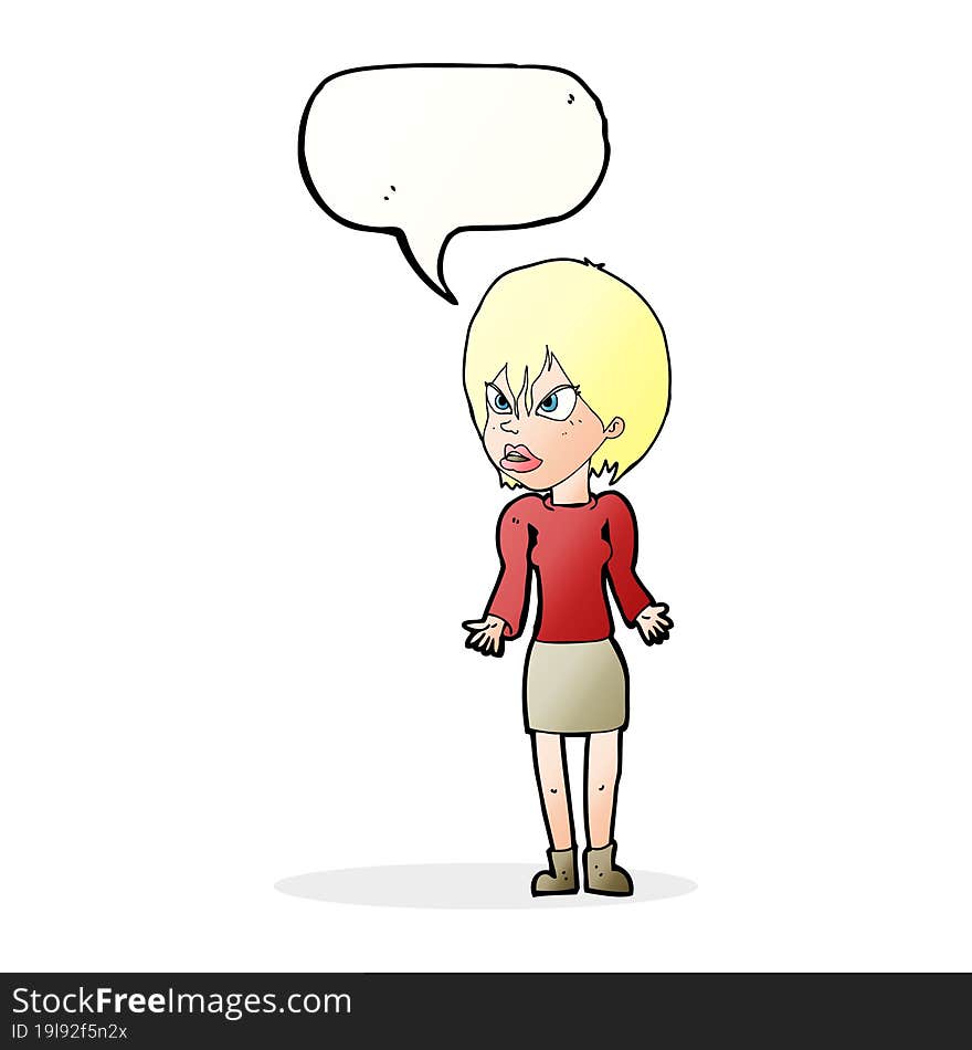 cartoon annoyed woman with speech bubble