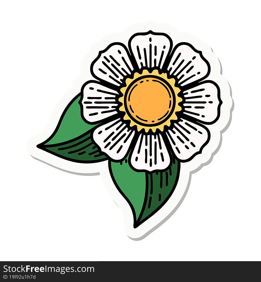 sticker of tattoo in traditional style of a flower. sticker of tattoo in traditional style of a flower