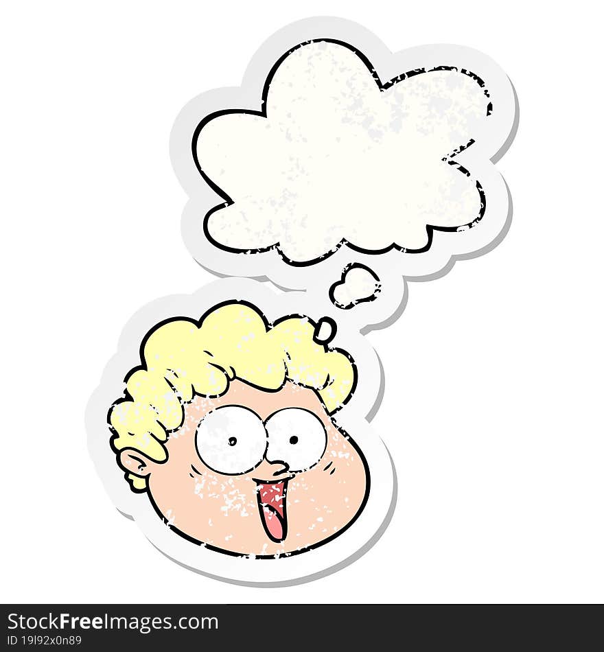 cartoon male face with thought bubble as a distressed worn sticker