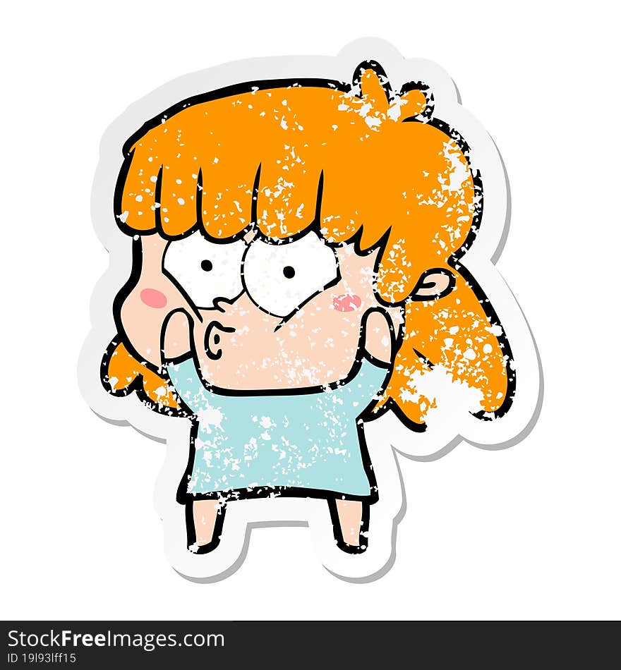 distressed sticker of a cartoon surprised girl