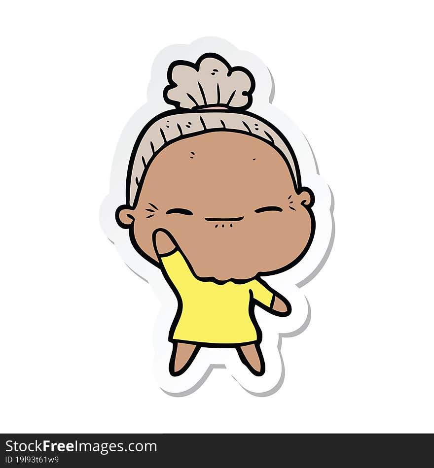 sticker of a cartoon peaceful old woman