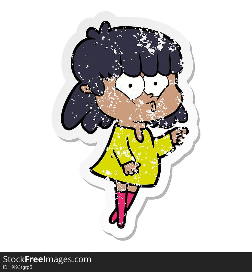 Distressed Sticker Of A Cartoon Whistling Girl