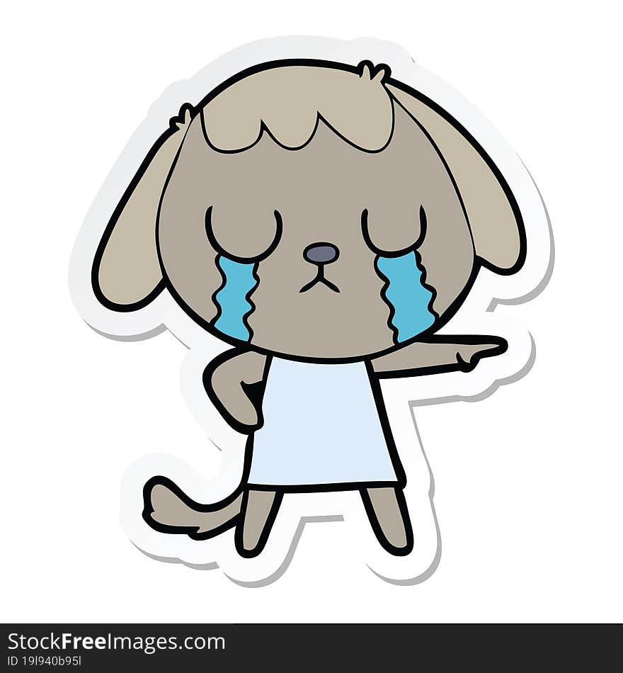 sticker of a cute cartoon dog crying