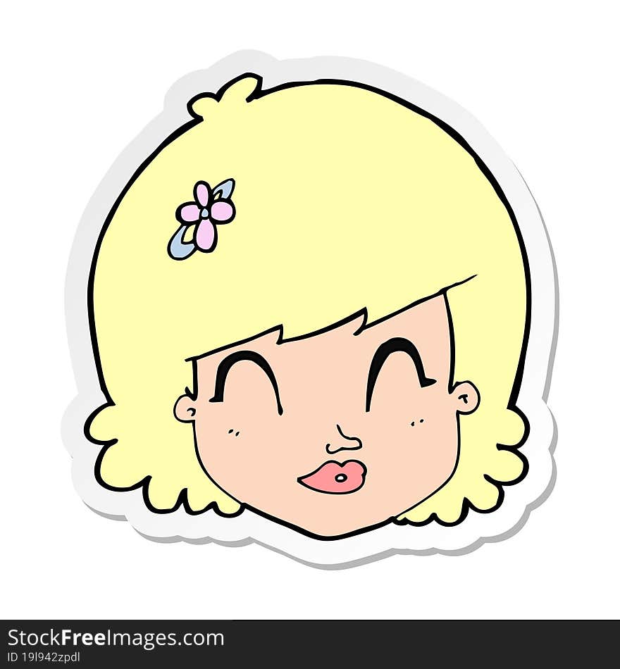 Sticker Of A Cartoon Happy Female Face