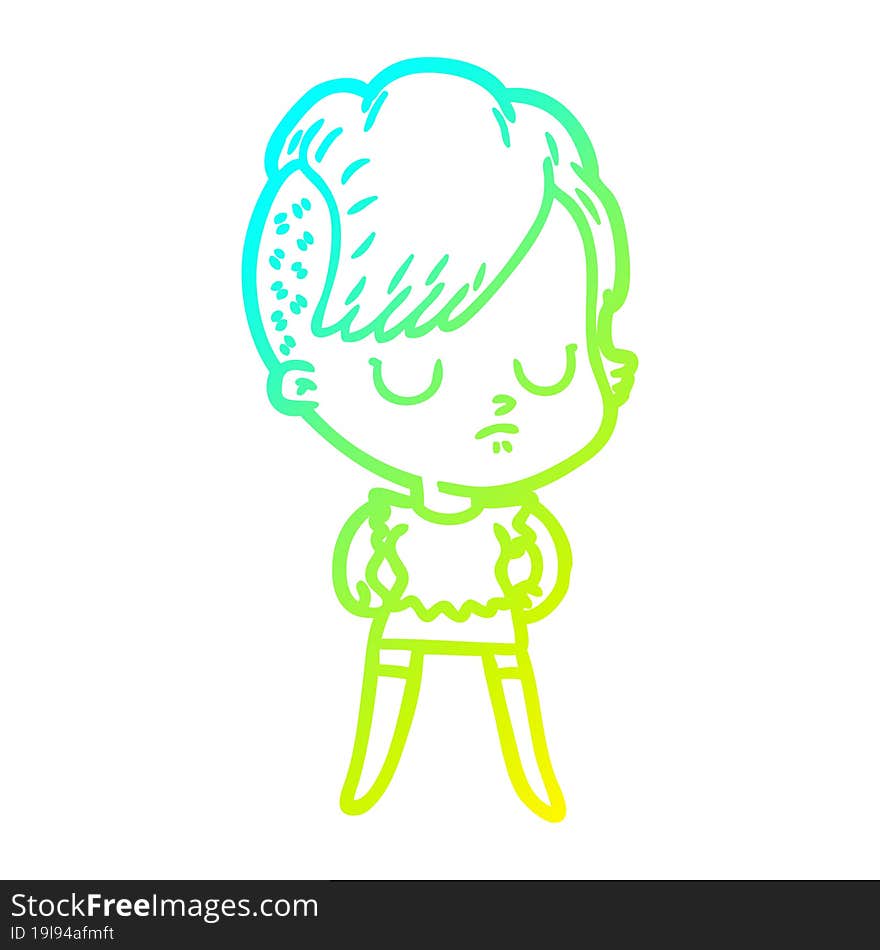 cold gradient line drawing of a cartoon woman