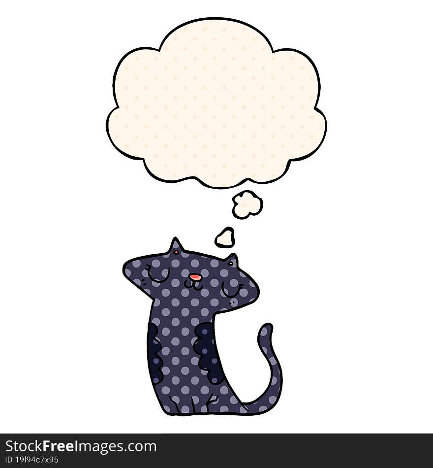 cartoon cat with thought bubble in comic book style