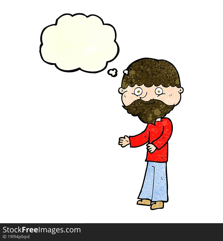 Cartoon Happy Bearded Man With Thought Bubble