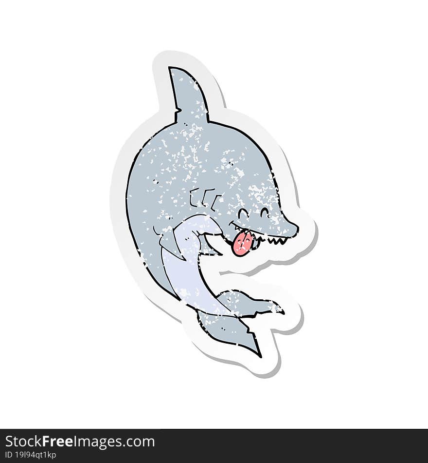 Retro Distressed Sticker Of A Funny Cartoon Shark