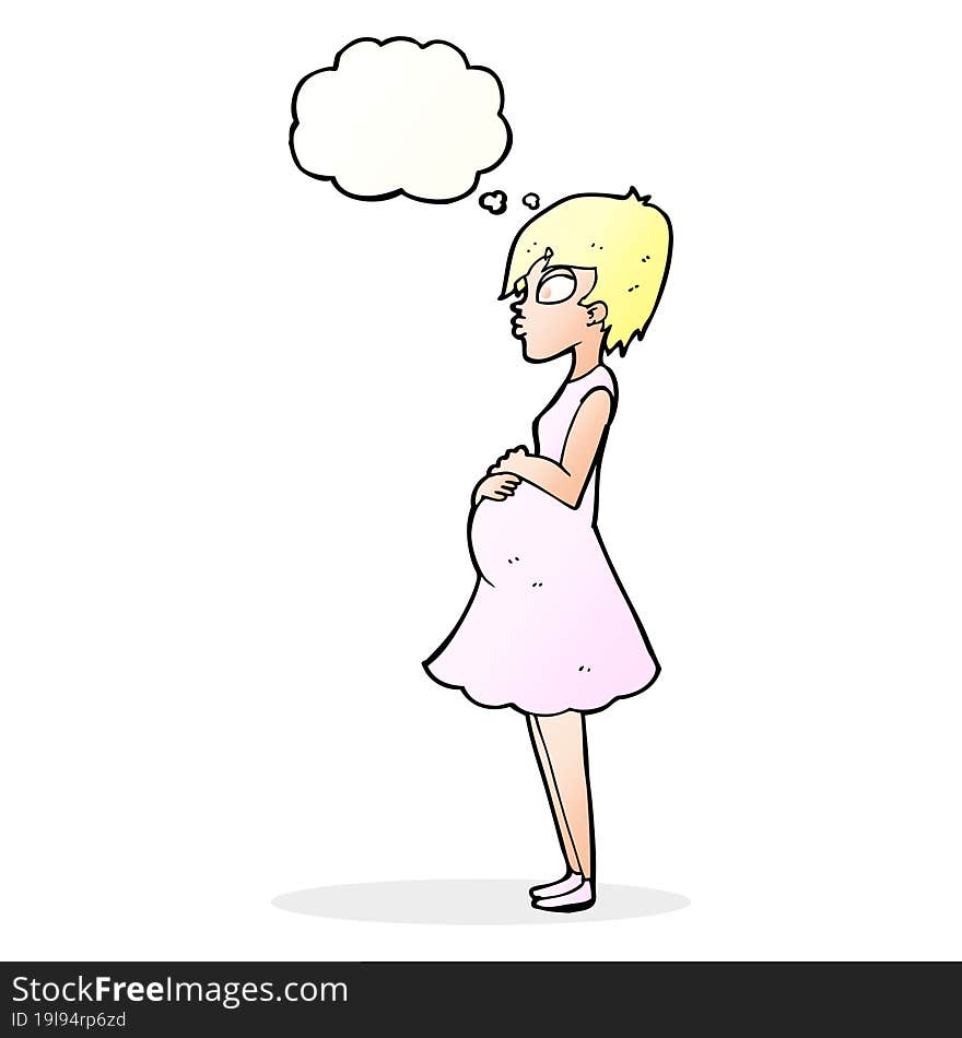 cartoon pregnant woman with thought bubble