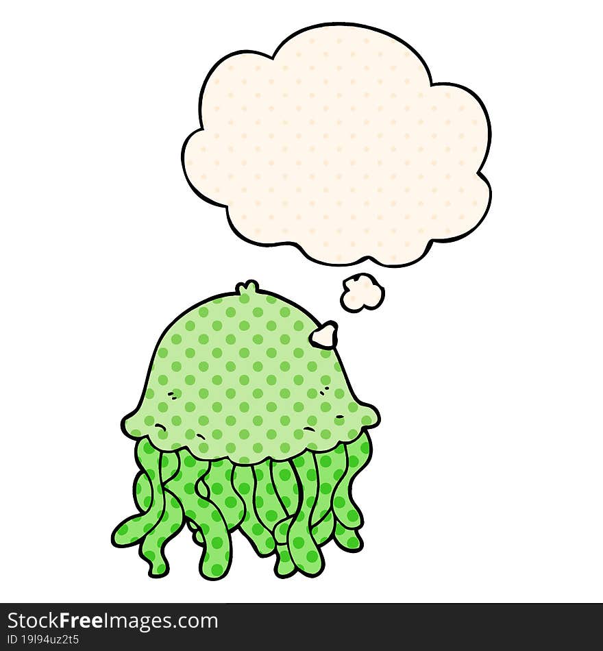 cartoon jellyfish and thought bubble in comic book style