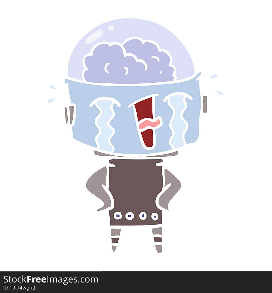 flat color style cartoon crying robot