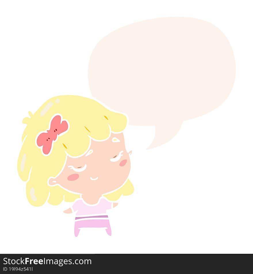 cute cartoon happy girl and speech bubble in retro style