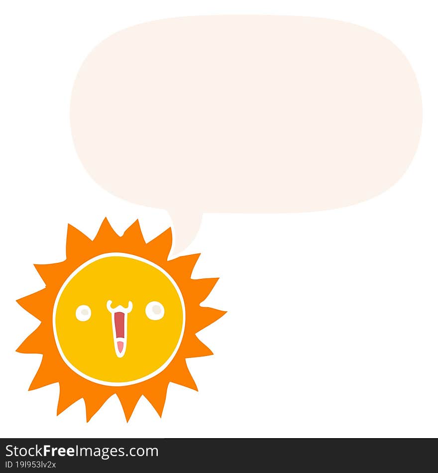 cartoon sun and speech bubble in retro style