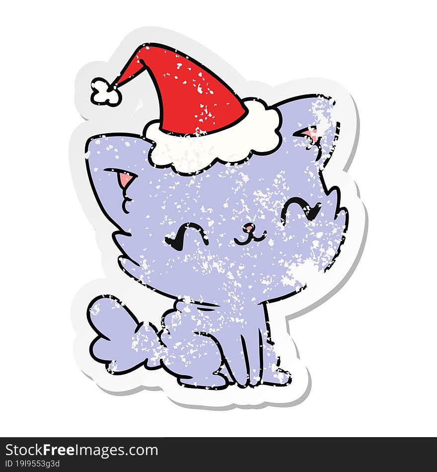 christmas distressed sticker cartoon of kawaii cat