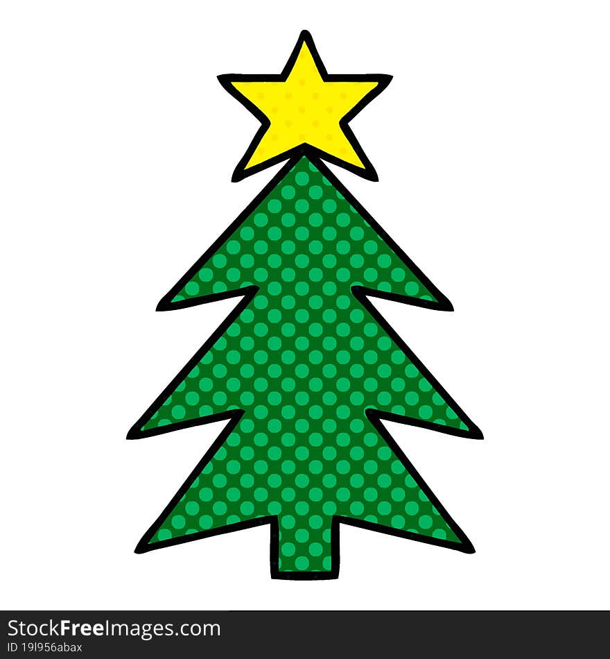 comic book style cartoon of a christmas tree