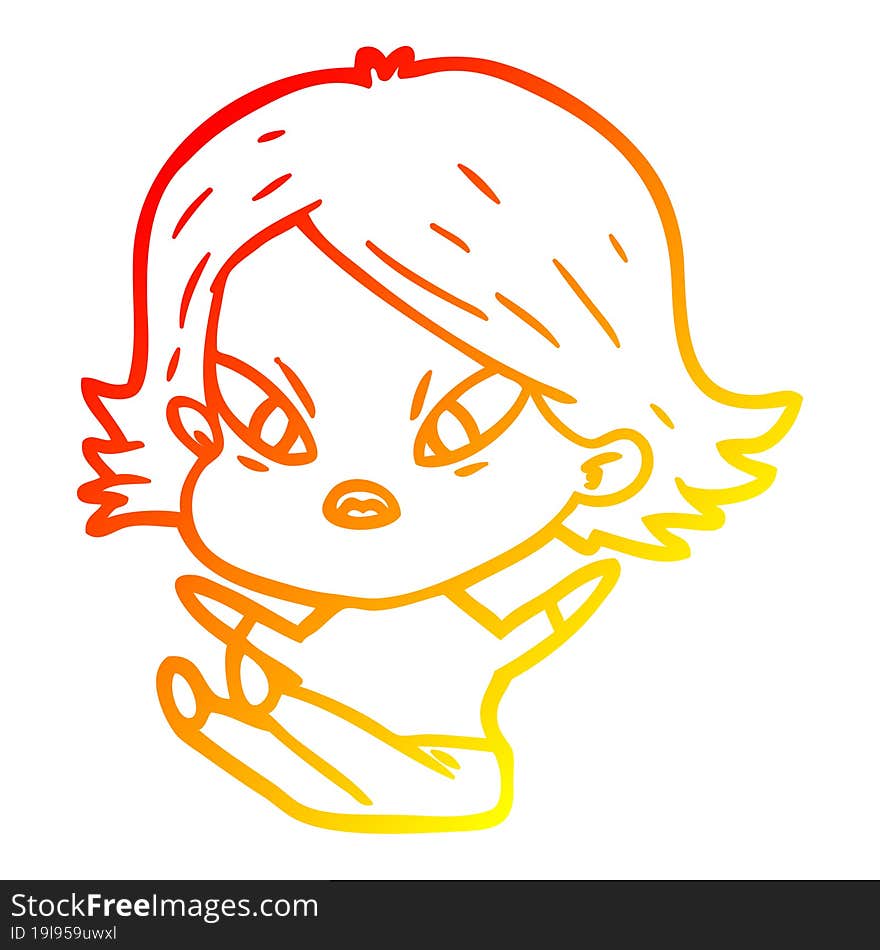 Warm Gradient Line Drawing Cartoon Stressed Woman