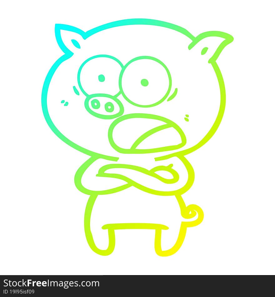 cold gradient line drawing cartoon pig shouting