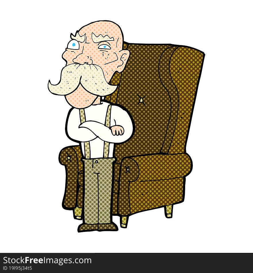 cartoon old man and chair