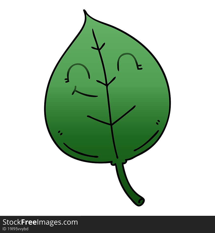 gradient shaded quirky cartoon happy leaf. gradient shaded quirky cartoon happy leaf