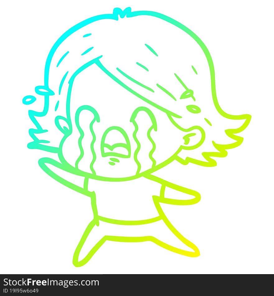 cold gradient line drawing of a cartoon woman crying