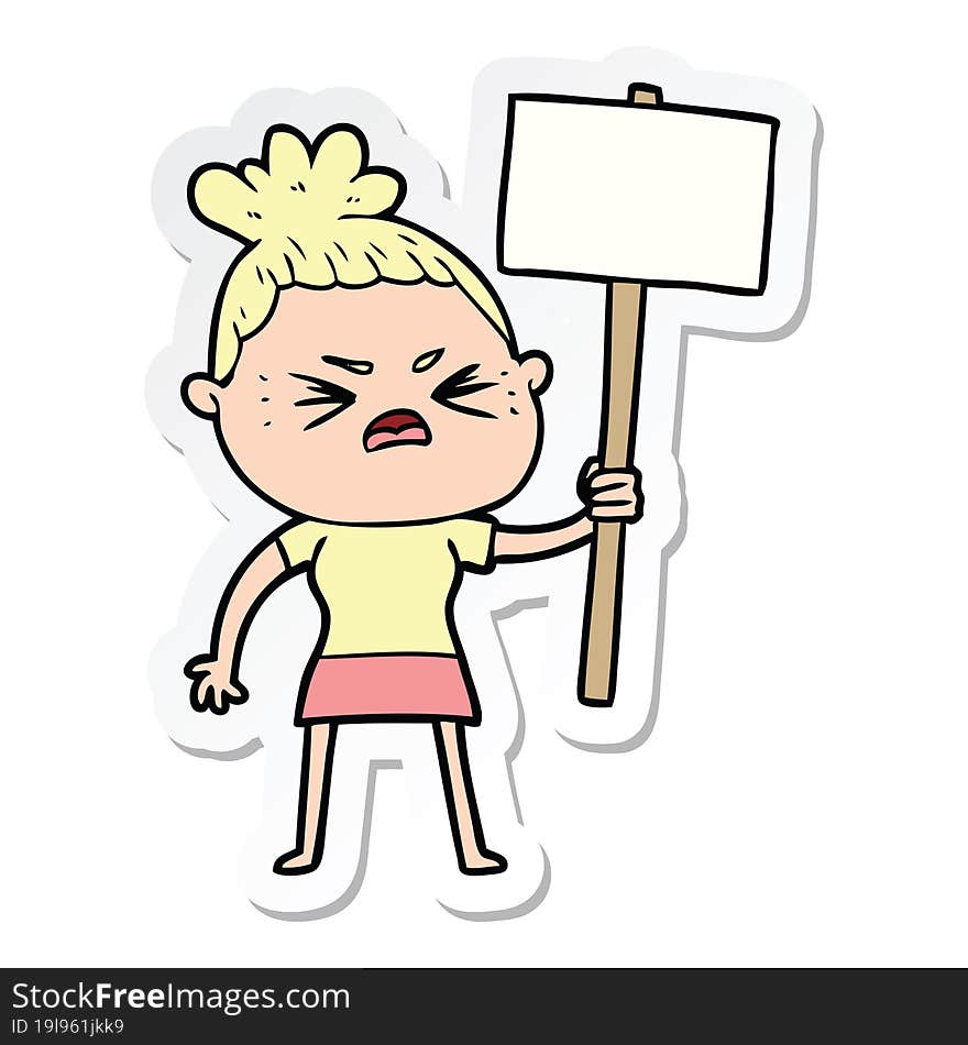 sticker of a cartoon angry woman