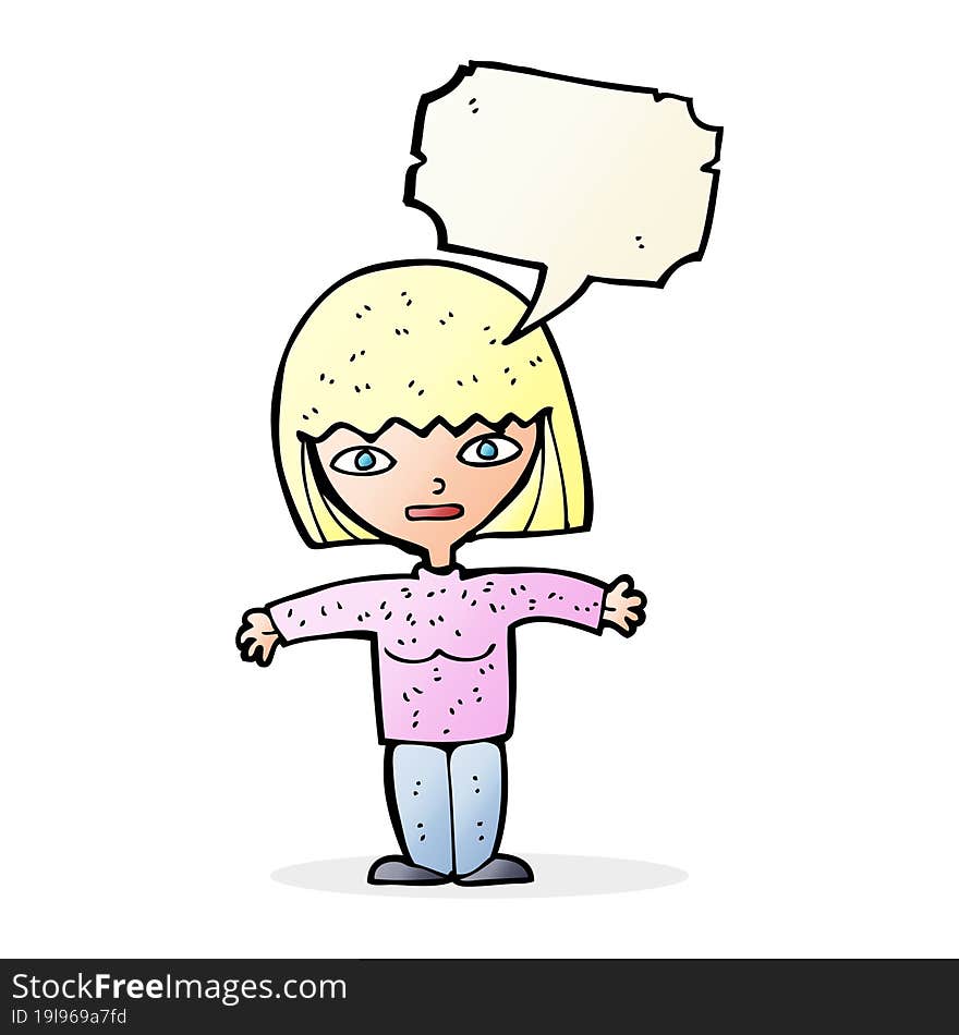 Cartoon Woman With Open Arms With Speech Bubble