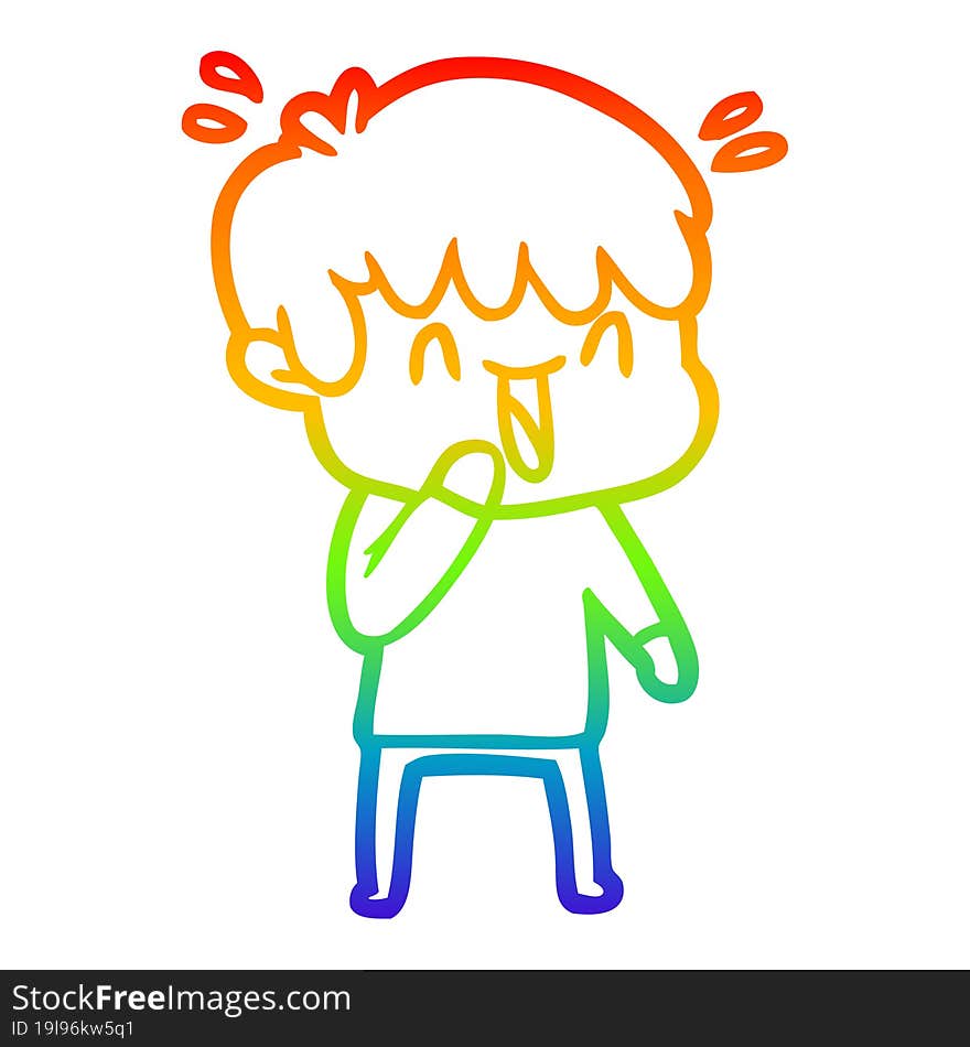 rainbow gradient line drawing of a cartoon laughing boy