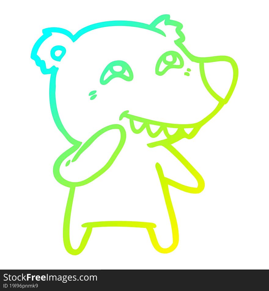 cold gradient line drawing cartoon polar bear showing teeth