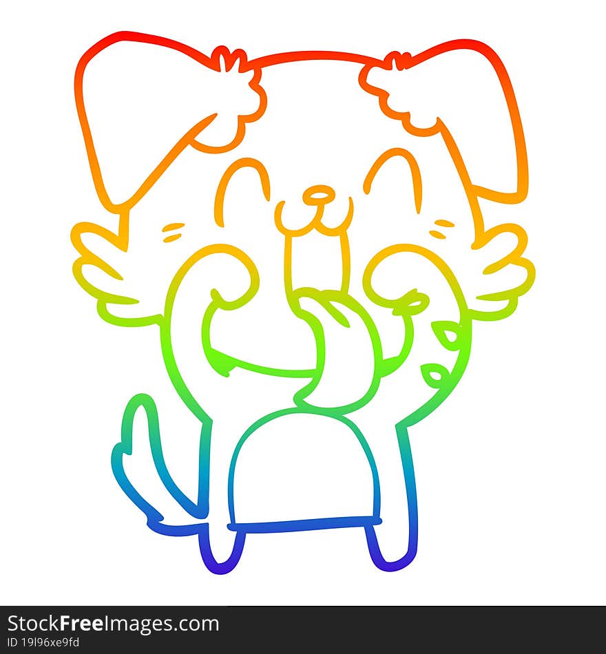 rainbow gradient line drawing cartoon panting dog