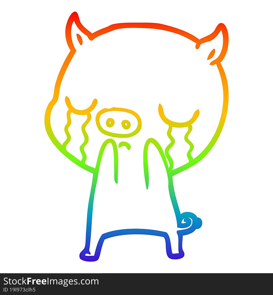 Rainbow Gradient Line Drawing Cartoon Pig Crying