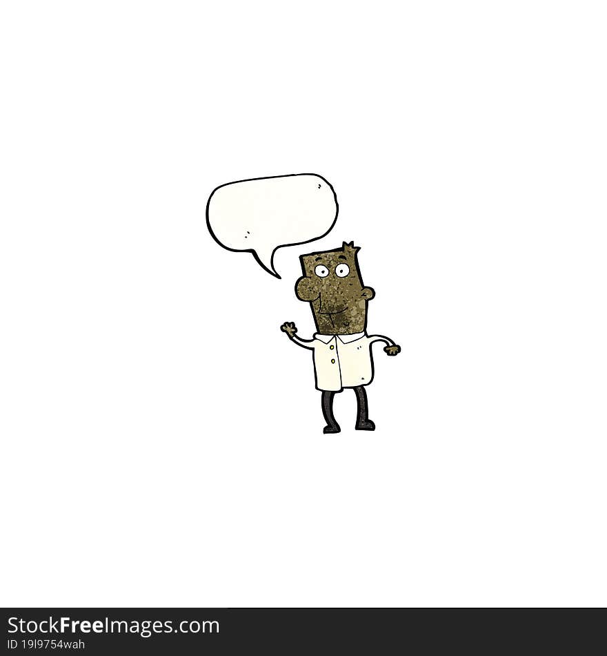 cartoon happy man with speech bubble