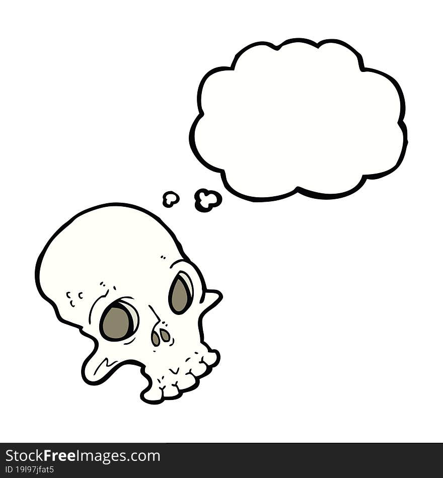 cartoon spooky skull with thought bubble