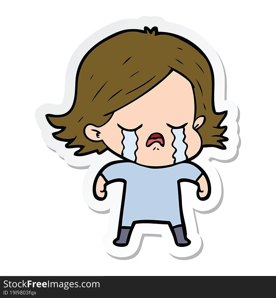 sticker of a cartoon girl crying