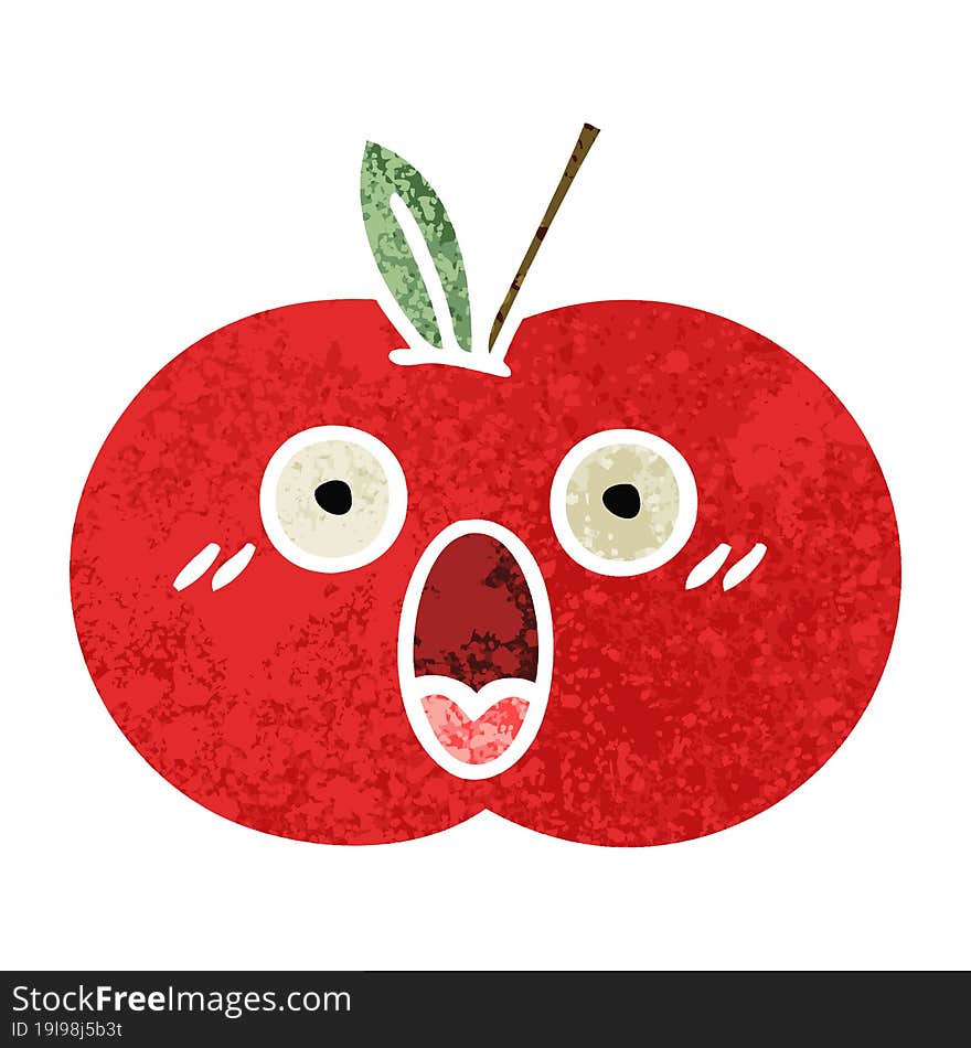 retro illustration style cartoon red apple