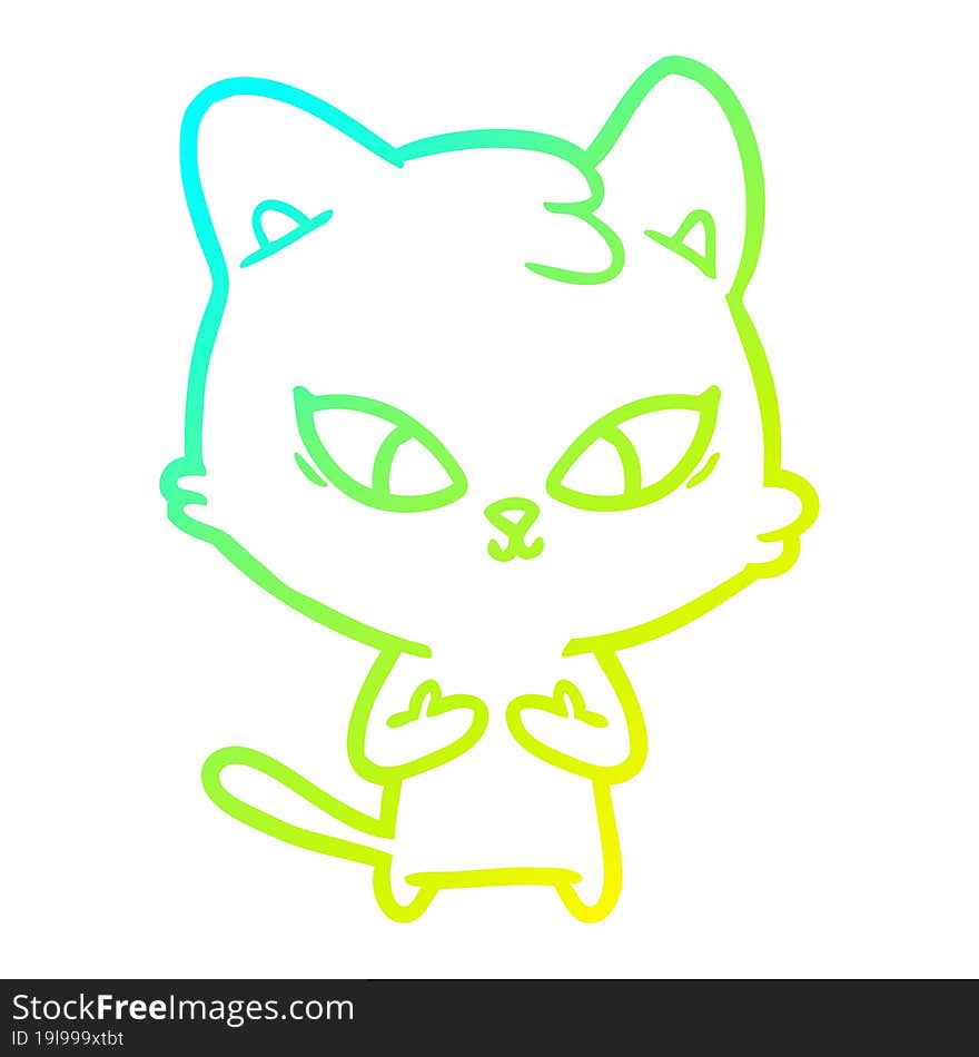 cold gradient line drawing of a cute cartoon cat