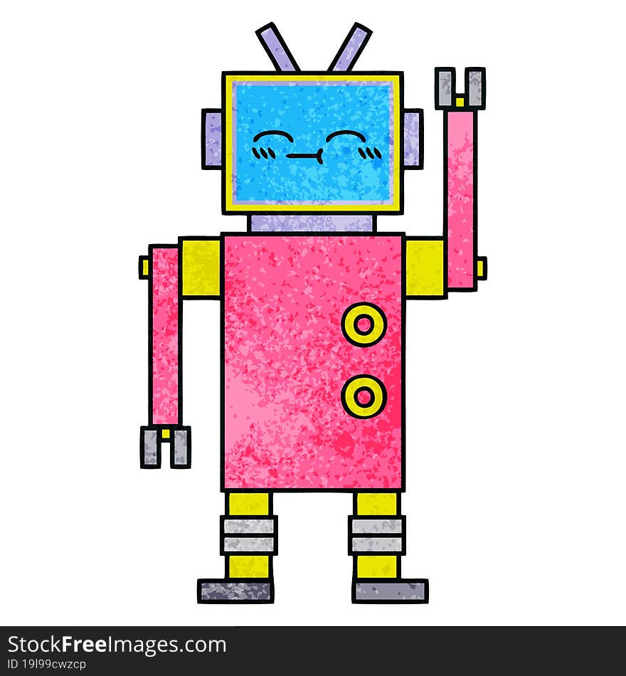 retro grunge texture cartoon of a robot