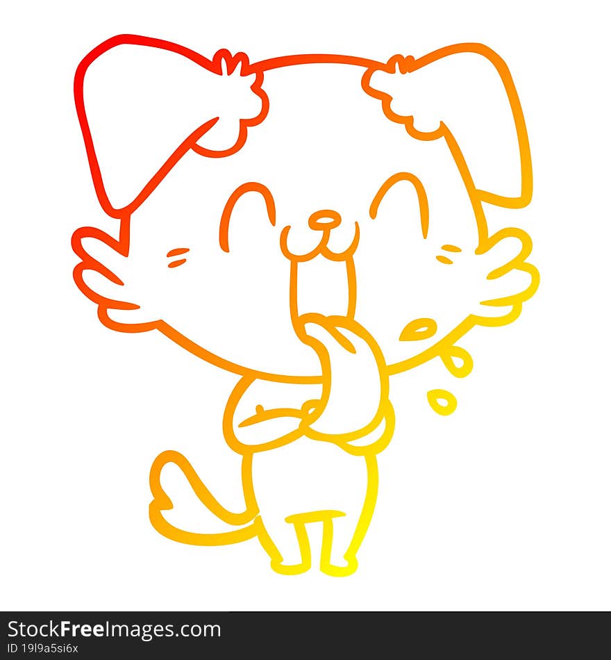 warm gradient line drawing of a cartoon panting dog