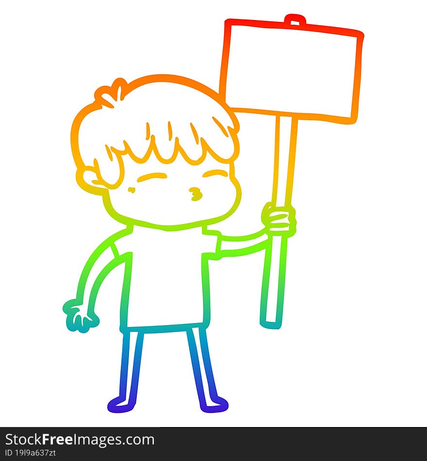 Rainbow Gradient Line Drawing Cartoon Curious Boy