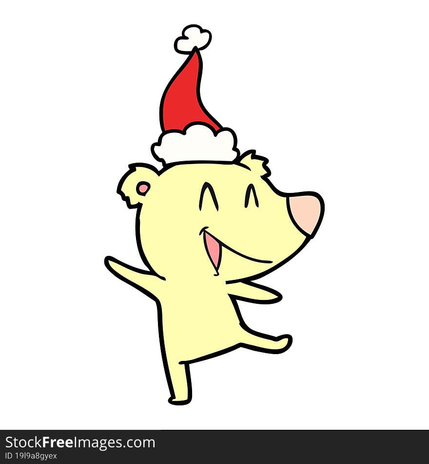 Laughing Bear Line Drawing Of A Wearing Santa Hat